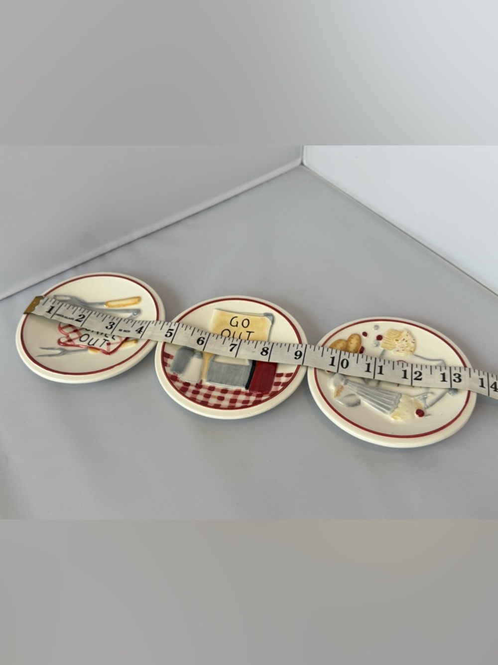 3 Pc MWW Market 4.5" Mini Plate Set Grill/ Pig/Go Out/Take Out -Farmhouse Picnic - Picture 16 of 16